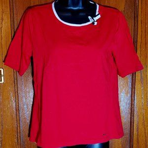 Red Tommy Hilfiger T shirt White Collar with Bow Small Petite SP